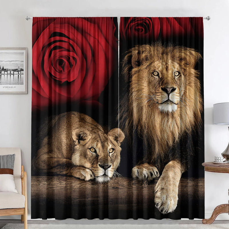 Afralia™ Animal Avatars Printed 2PC Curtains: Lions, Tigers, Leopards for Kitchen, Cafe, Living Room