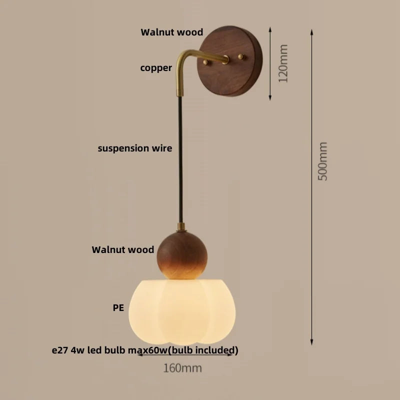 Afralia™ Walnut Wood LED Wall Sconce with Pull Chain Switch for Home Lighting