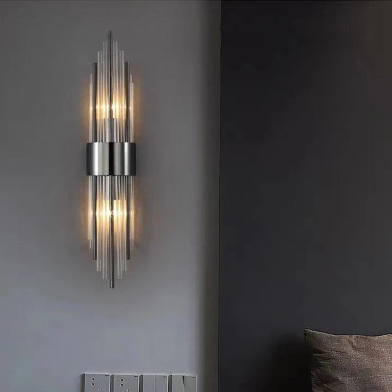 Afralia™ Modern Glass Wall Light for Parlor Bedroom, Gold Black Stainless Steel Sconces