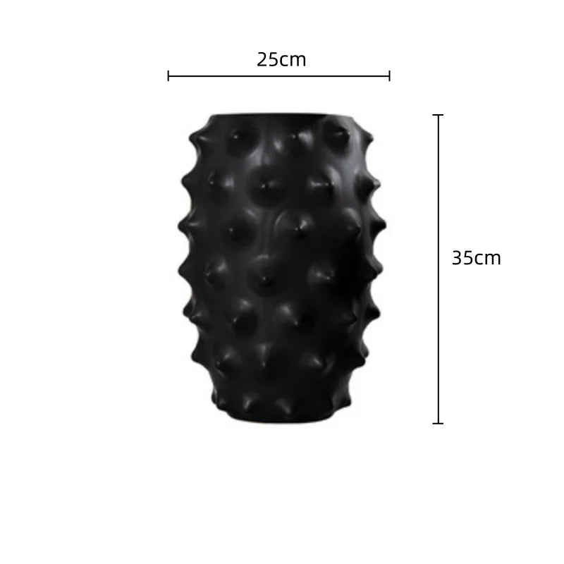 Afralia™ Black Ceramic Flower Vase Sea Cucumber Pineapple Design Unique Home Decor