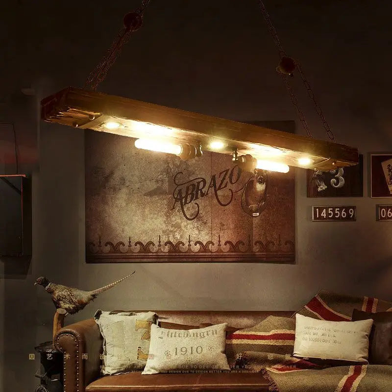 Afralia™ Retro Industrial Vintage Wood Chandelier for Coffee Restaurant Bar Spotlights