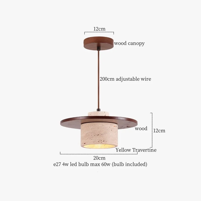 Afralia™ Wood Stone LED Pendant Light Yellow Travertine Modern Luminaria