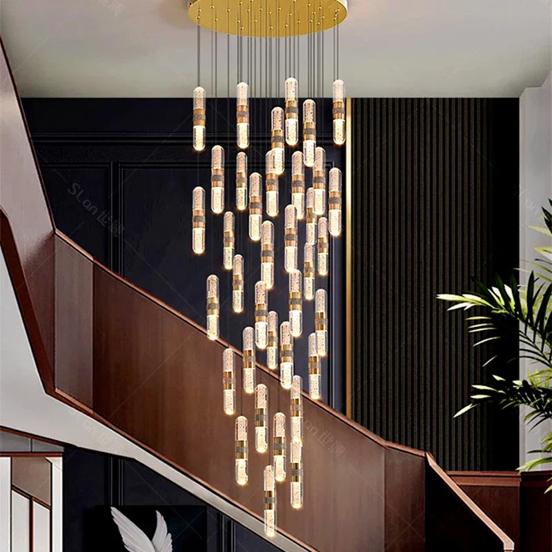 Afralia™ Crystal Chandelier Stair Pendant Lamp Living Room Pendant Lights Interior Lighting