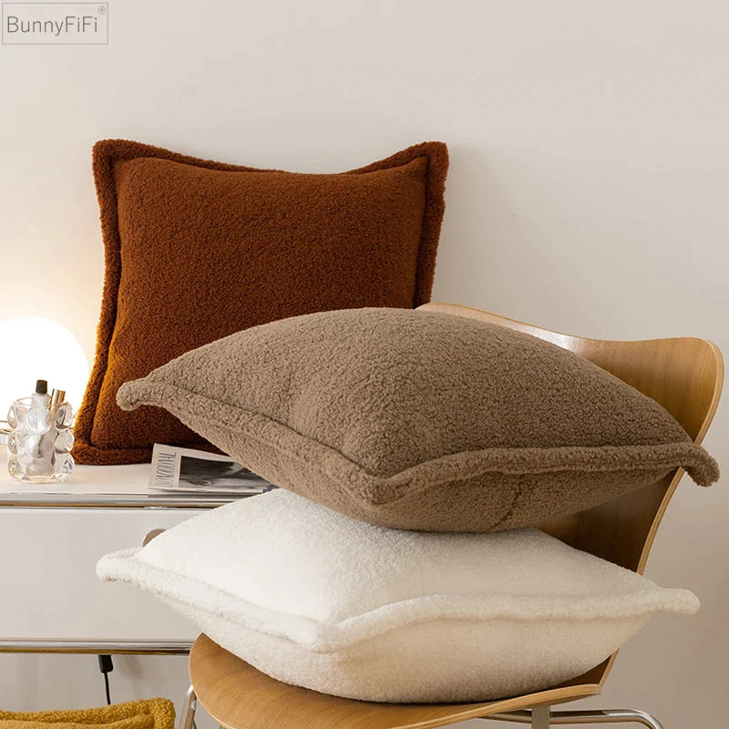 Afralia™ Fleece Cushion Cover 45x45cm in Ivory Brown Coffee for Home Bed Sofa