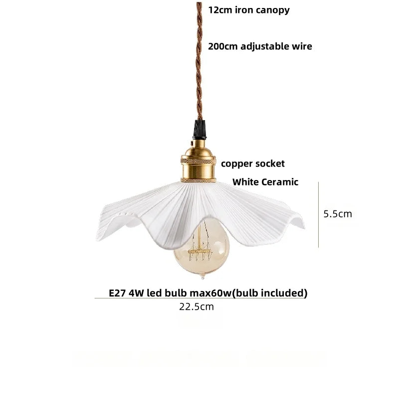 Afralia™ Ceramic Wood Pendant Lamp LED Hanging Light Fixture for Modern Home Decor