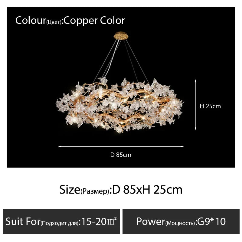 Afralia™ Copper Nordic LED Branch Crystal Chandelier - Modern Home Decoration Lighting Fixtures