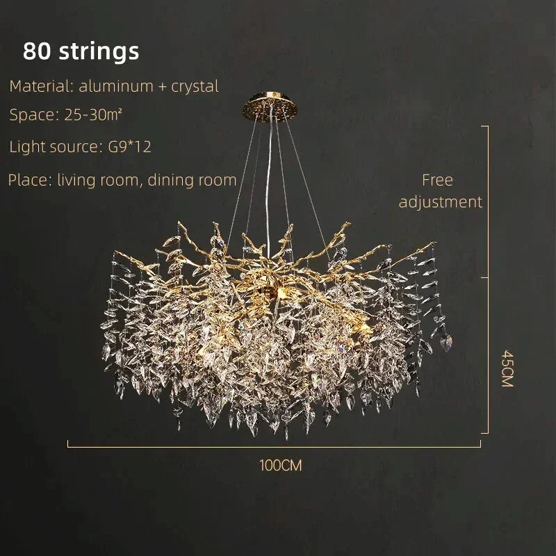 Afralia™ Luxury Crystal Chrome Chandelier Silver Gold LED Tree Branch Chandelier for Living Dining Room