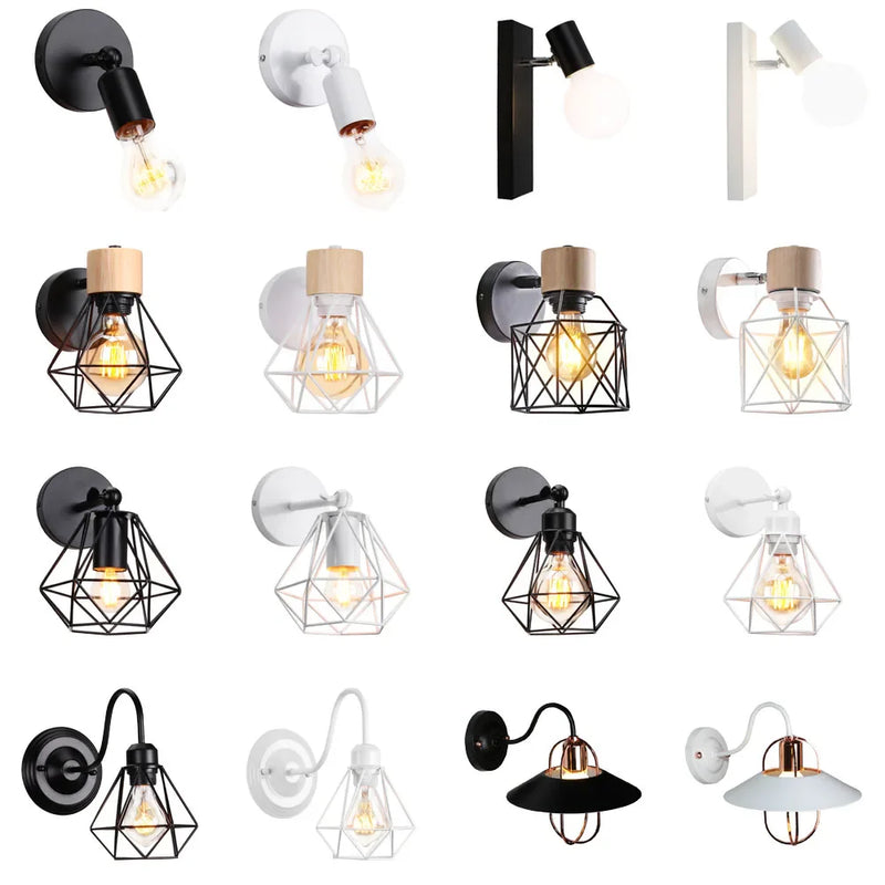 Afralia™ Vintage Iron Cage Wall Light Sconce E27 Loft Industrial Bedside Lampshade