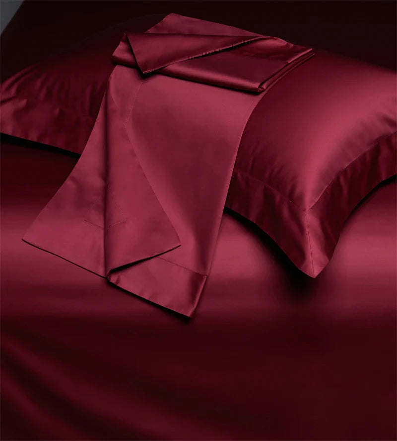 Afralia™ Burgundy Red Egyptian Cotton Bedding Set - Soft Silky Solid Color Luxe Duvet Cover, Sheet, Pillowcases