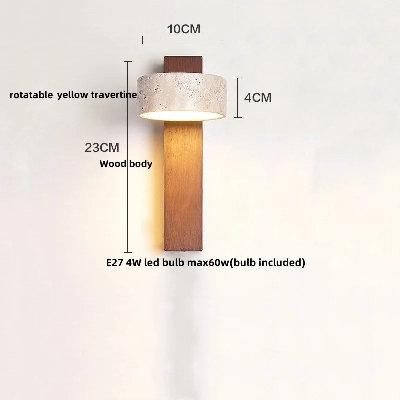 Afralia™ Wooden Canopy LED Wall Lights Modern Yellow Stone Bedside Lamp