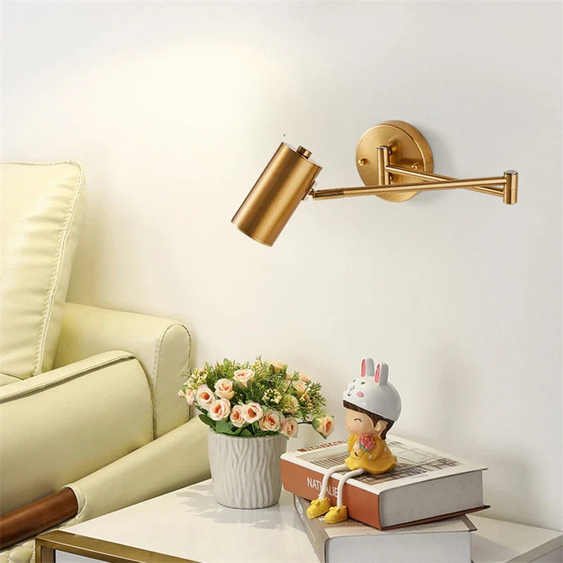 Afralia™ Foldable Led Wall Lamp Adjustable Gold/Black Light Fixture for Bedroom