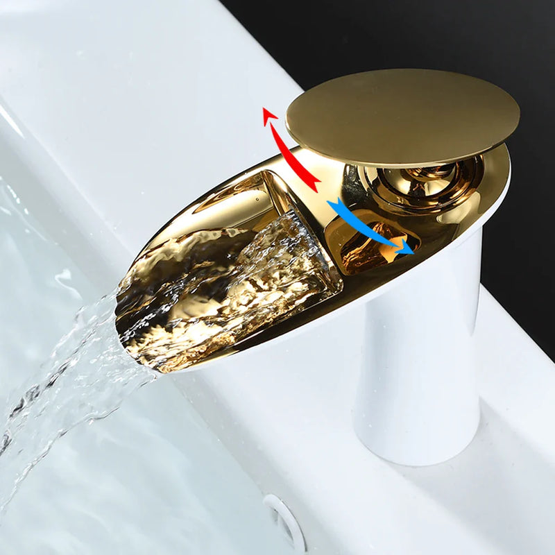 Afralia™ White Waterfall Bathroom Faucet - Single Handle Basin Mixer Tap - Brass Sink Faucet