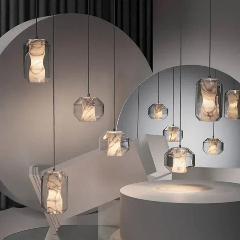 Afralia™ Glass Chandelier Ceiling Pendant Lamp for Living Dining Bedroom