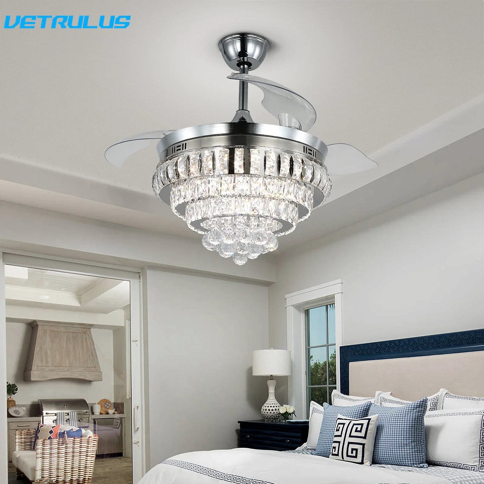 Afralia™ Crystal Ceiling Fan with LED Light and Remote Control