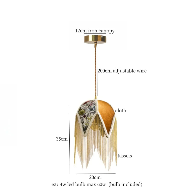 Afralia™ Green Tassel LED Pendant Light - American Vintage Hanging Lamp for Home and Café.