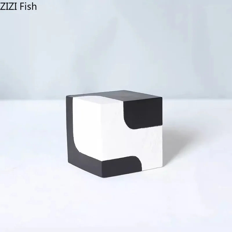 Afralia™ Square Block Resin Sculpture Desk Decor Modern Art Ornament Aesthetic Cube Block