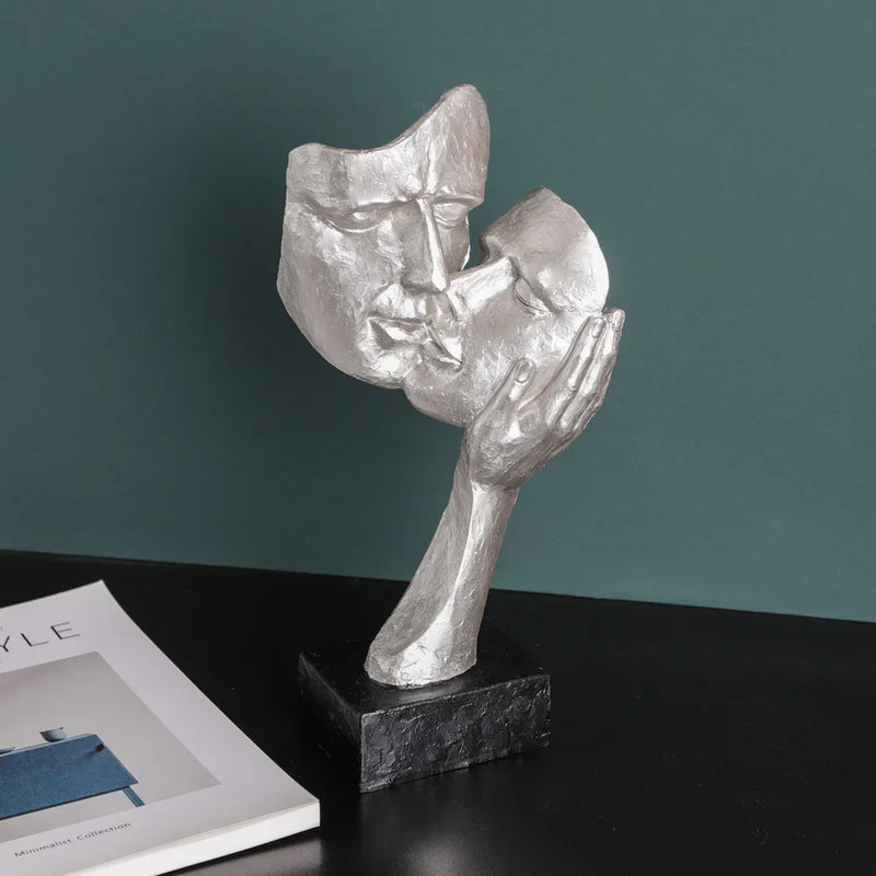 Afralia™ Silver Abstract Face Mask Resin Sculptures | Home Office Decor Statues