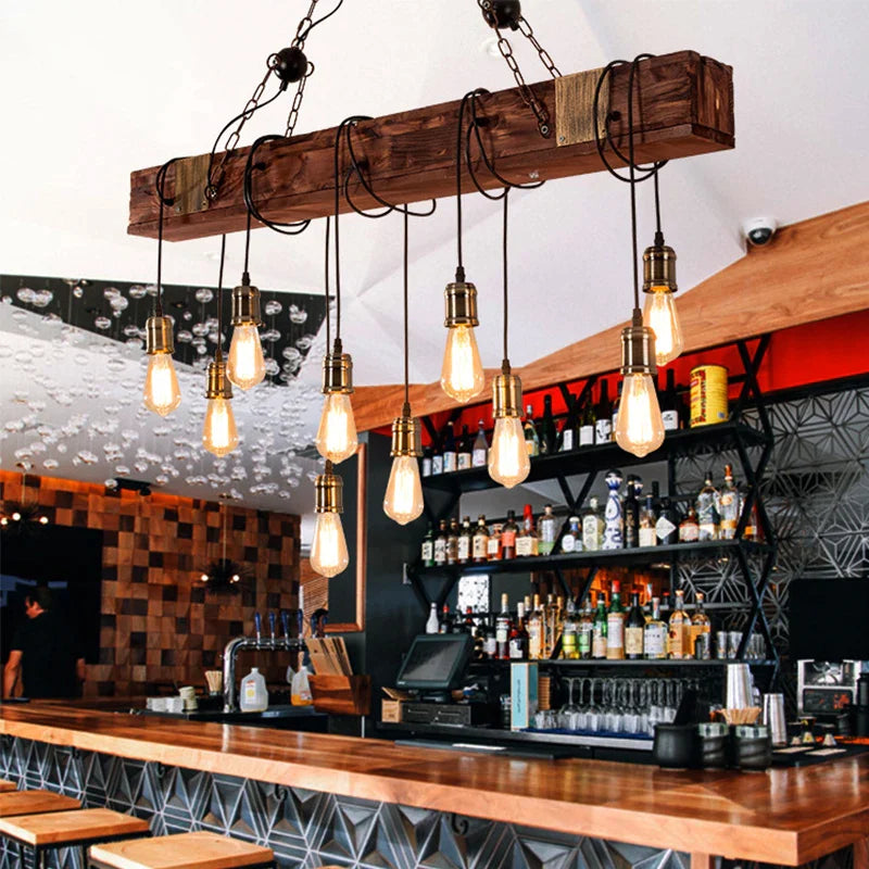 Afralia™ Nordic Wood LED Pendant Chandelier for Restaurant Bar Cafe Decor