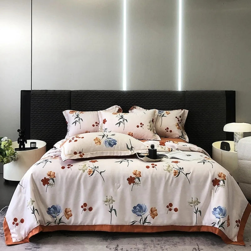 Afralia™ Tie-Dye Floral Satin Blanket Comforter: Super Soft Cooling Quilt for Bedding