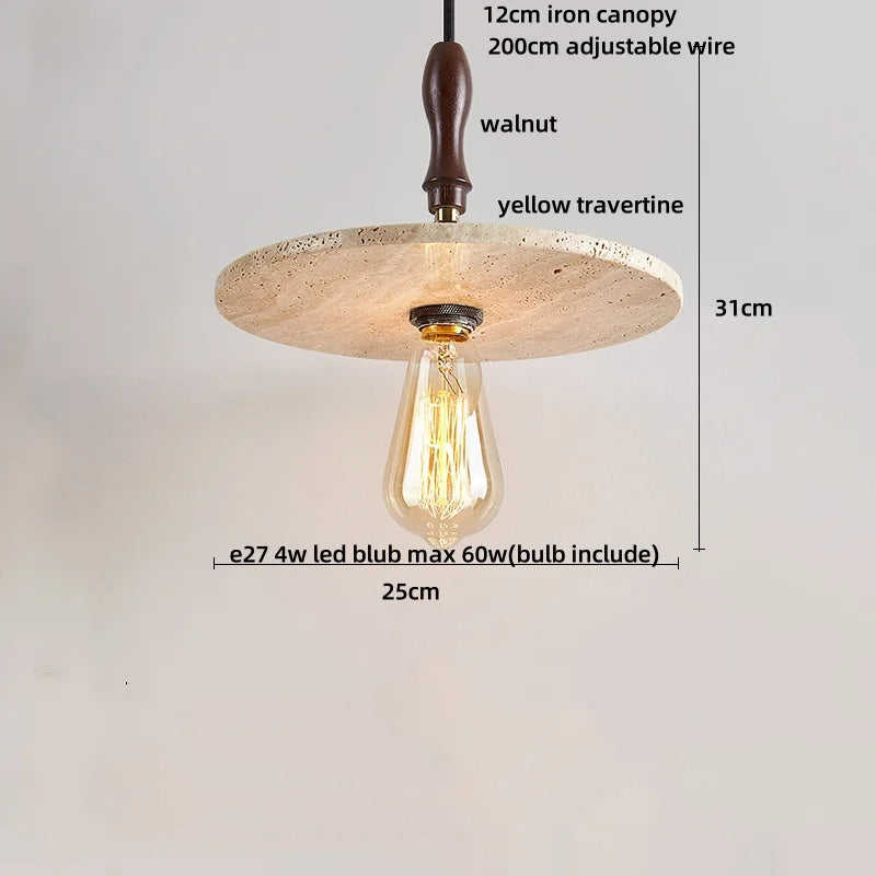 Afralia™ LED Wood Canopy Pendant Lights Yellow Travertine Stone Hanging Lamp
