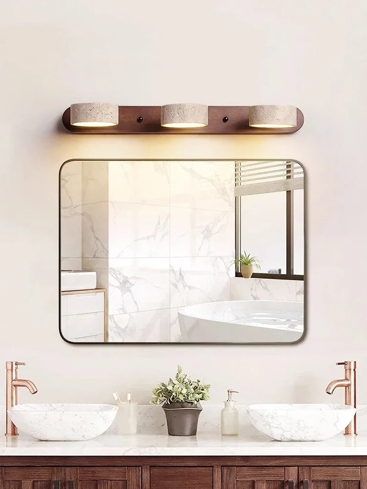 Afralia™ Japanese Retro Stone Wall Mirror Light for Bathroom and Dressing Table