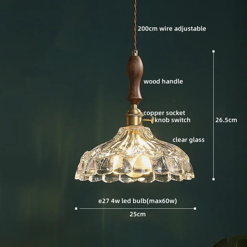 Afralia™ Clear Glass Pendant Lamp Japanese Style LED Hanging Lights