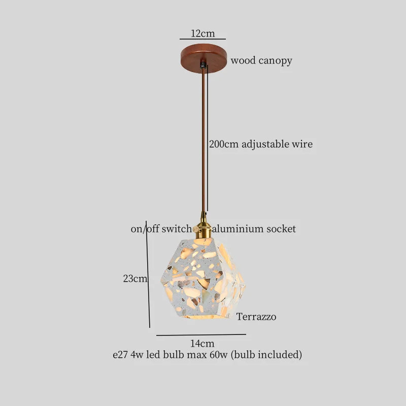 Afralia™ Terrazzo Half Circle LED Hanging Pendant Light Vintage Japanese Style