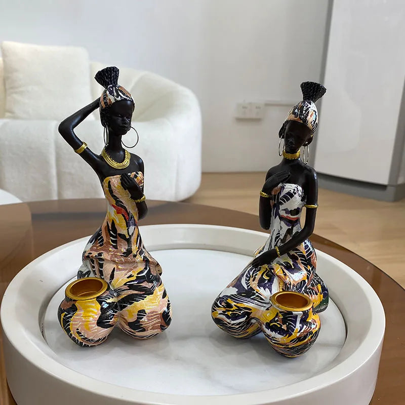 Afralia™ Black Woman Candlestick: African Exotic Statue for Interior Decor & Desktop Accessories