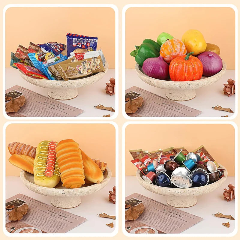 Afralia™ Travertine Fruit Bowl: Stylish Pedestal Tray for Kitchen Counter & Dining Table