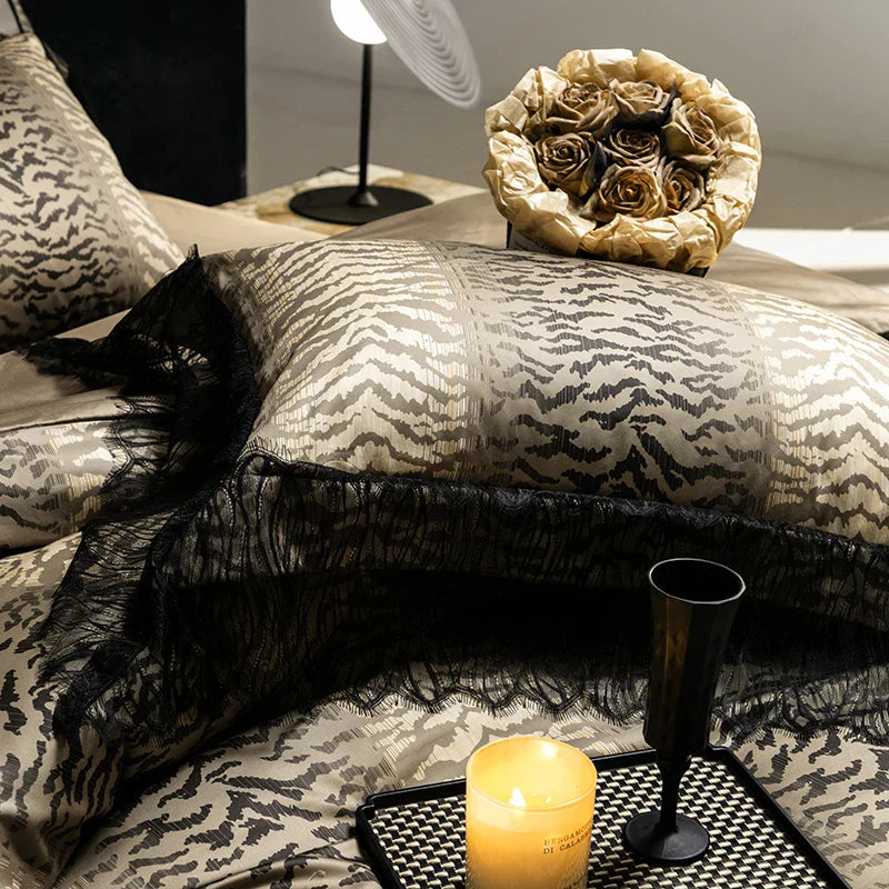 Afralia™ Vintage Leopard 1000TC Egyptian Cotton Luxury Bedding Set