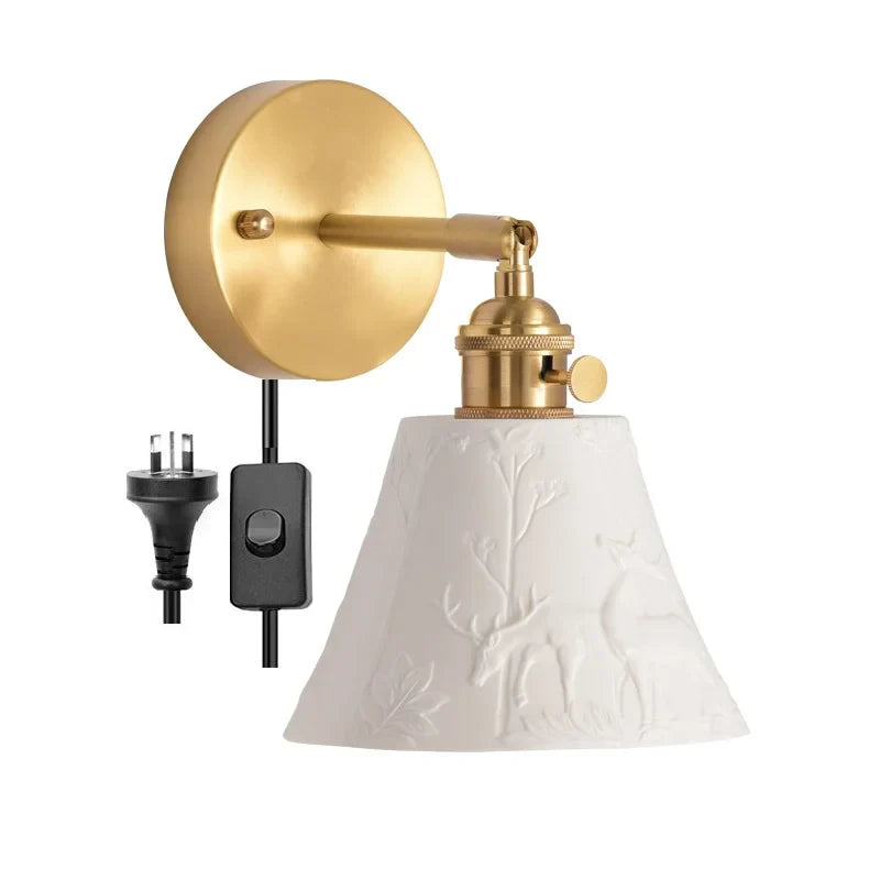 Elk Ceramic LED Wall Sconce, Afralia™ Nordic Copper Pull Chain Mirror Light
