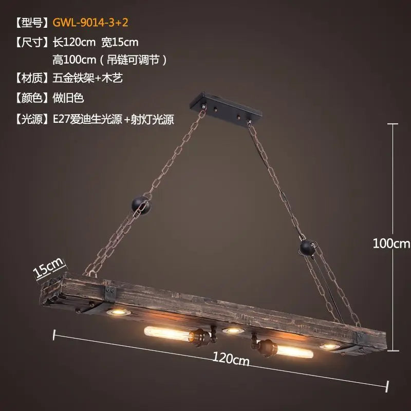 Afralia™ Retro Industrial Vintage Wood Chandelier for Coffee Restaurant Bar Spotlights