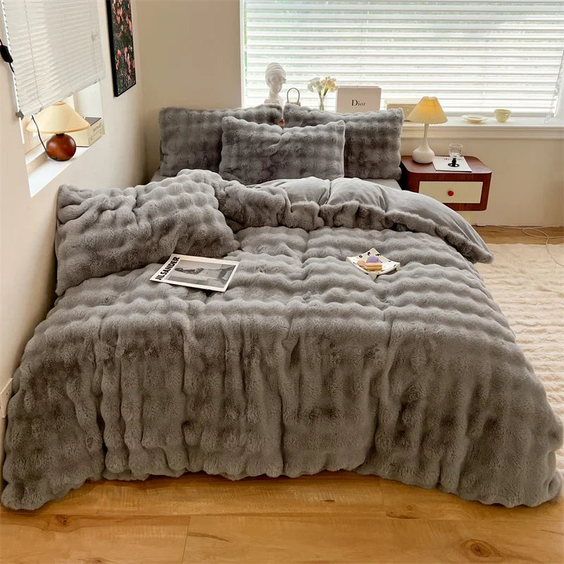 Afralia™ Plush Faux Rabbit Fur Bedding Set for Luxurious Comfort.