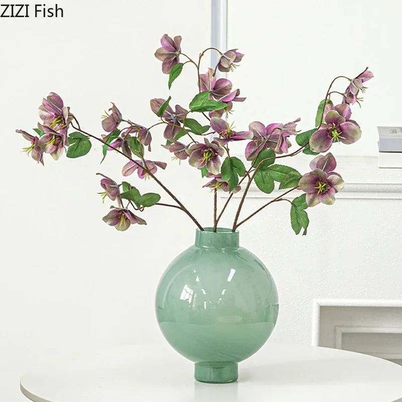 Afralia™ Round Green Glass Vase for Hydroponics & Floral Arrangement