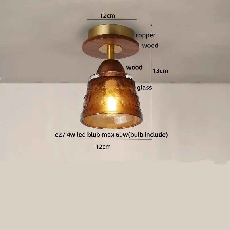Afralia™ Wood Ball LED Ceiling Lamp Vintage Loft Copper Canopy Light
