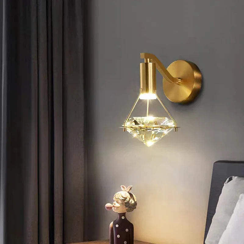 Afralia™ Diamond Crystal Wall Lamp for Bedroom Living Room Staircase Indoor Lighting