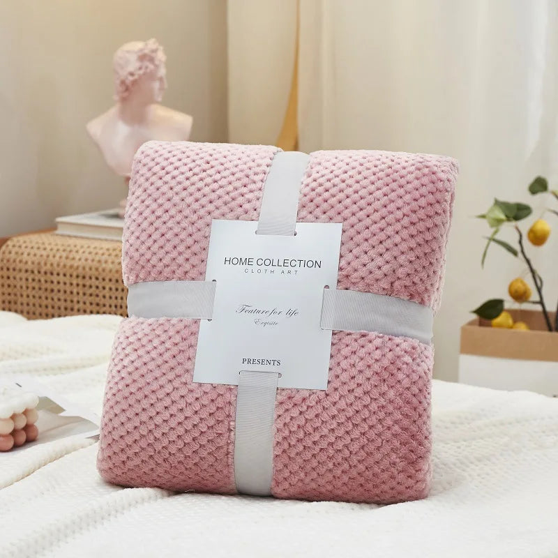 Afralia™ Pineapple Grid Flannel Blanket: Lightweight & Cozy for All Seasons