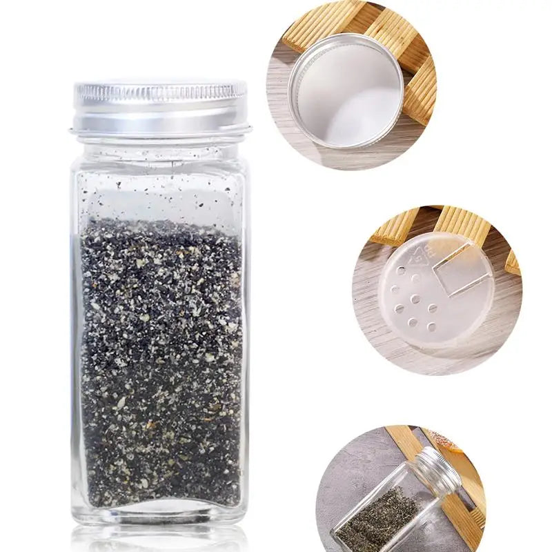 Afralia™ Square Glass Seasoning Jars Set Kitchen Spice Container Outdoor Camping Bottle