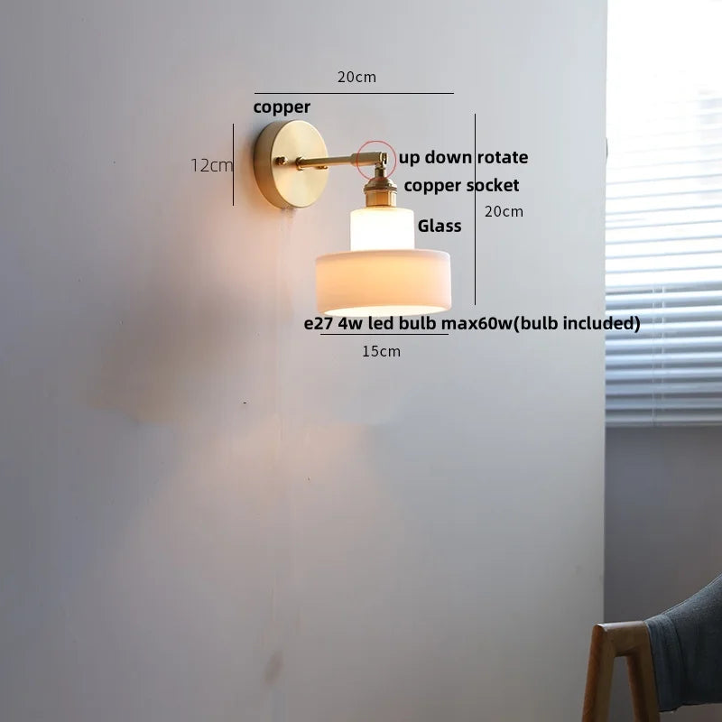 Afralia™ White Glass LED Wall Sconce Pull Chain Switch Stair Light