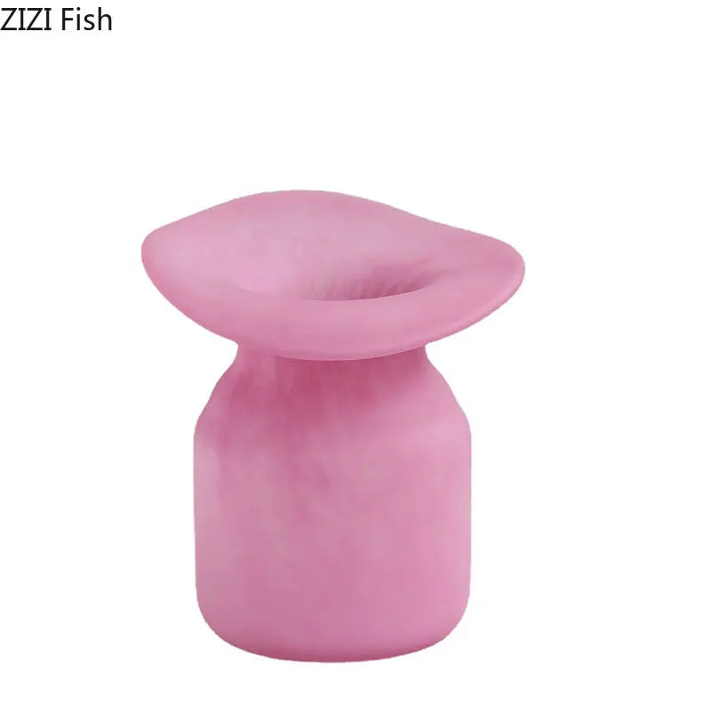 Afralia™ Matte Pink Glass Vase Flowers Arrangement Irregular Bottle Mouth Floral Vase