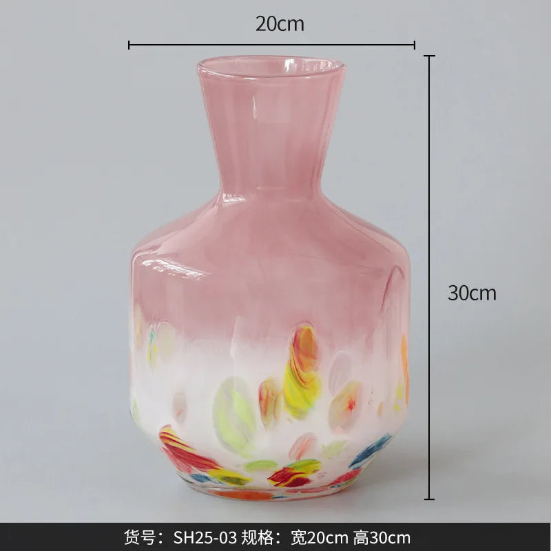 Afralia™ Pink Glass Vase Graffiti Flower Hydroponics Home Decoration Accessories