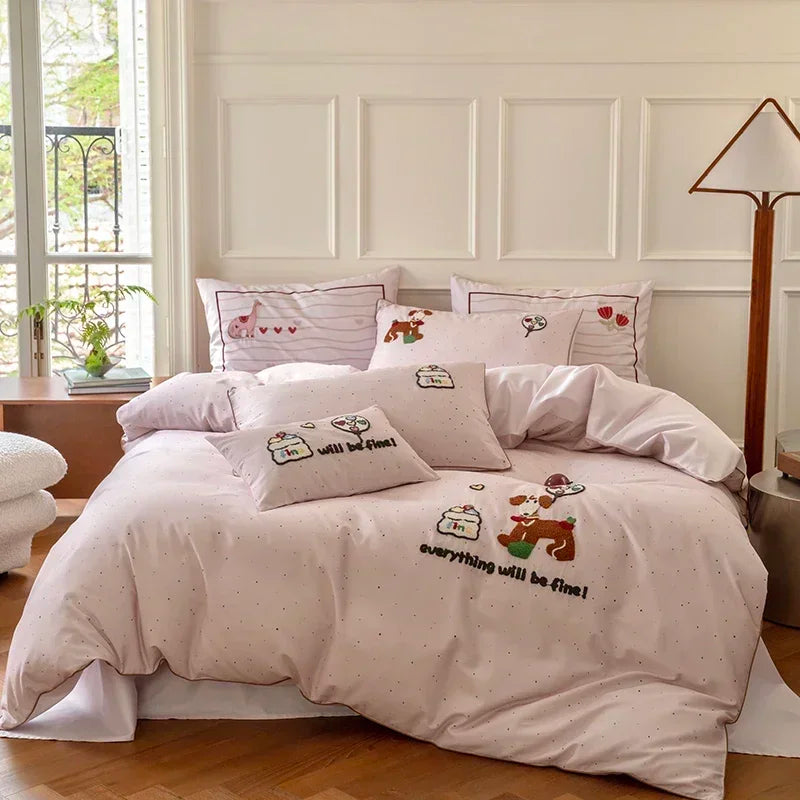 Afralia™ Cotton Embroidered King Queen Bedding Set with High-Quality Duvet Cover Pillowcases