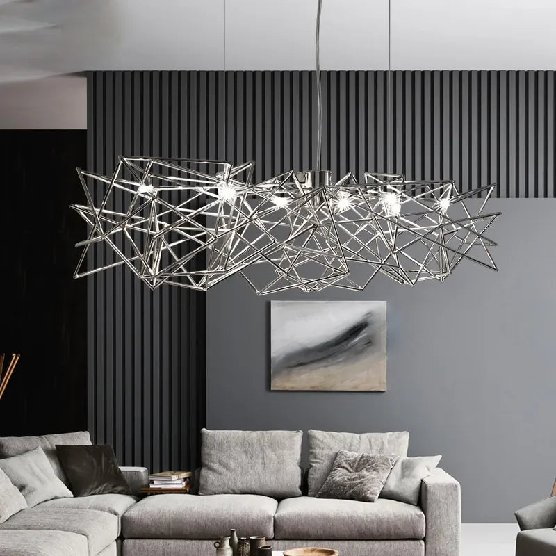 Afralia™ Silver LED Stainless Steel Chandelier Modern Luxury Art Hanging Light