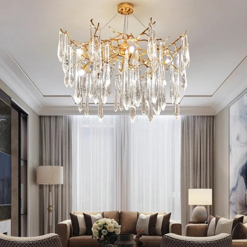 Afralia™ Gold LED Branch Chandelier for Living Room, Bedroom, Hotel - Modern Luxury Aluminum Pendant Light
