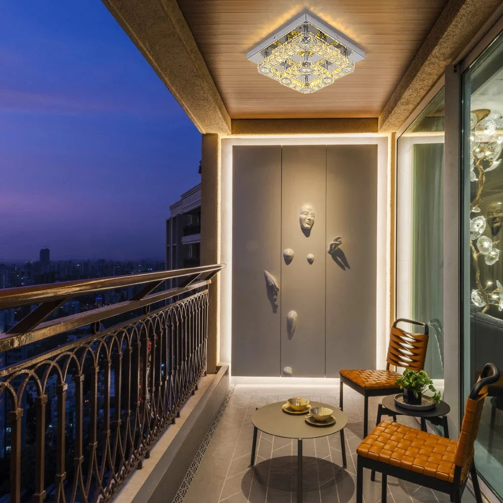 Afralia™ Crystal LED Square Chandelier Ceiling Lamp for Bedroom Living Room Home Decor