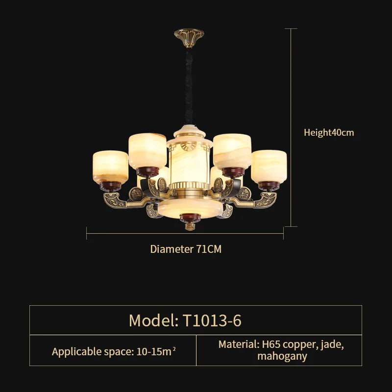 Afralia™ Natural Jade Copper Chandelier Modern Duplex Building Zhongshan Lamps