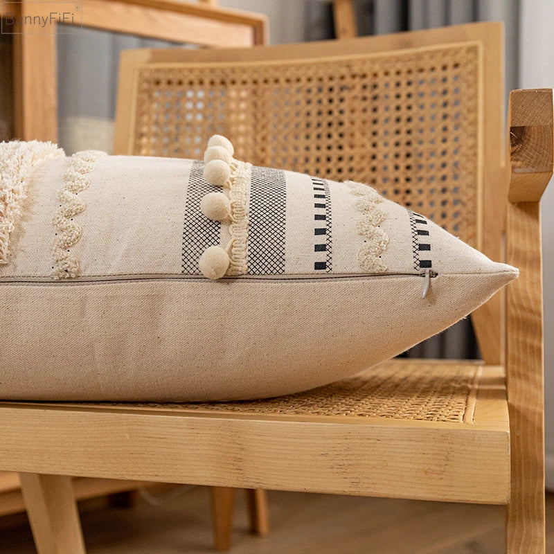 Afralia™ Bohemian Beige Cotton Cushion Cover for Home Decor