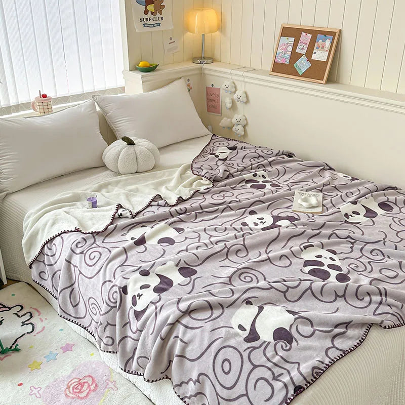Afralia™ Cozy Milk Velvet Blanket: Cute Pattern, Warm, Multi-Functional Sofa & Travel Shawl