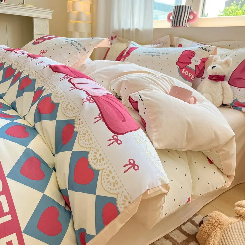 Afralia™ Fashion Flower Print Cotton Duvet Cover Set for All Seasons