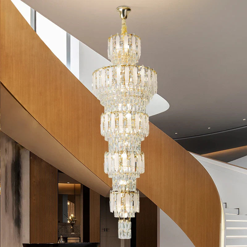 Afralia™ Duplex Villa Crystal Light Chandelier Spiral Staircase Building Elegant Transparency